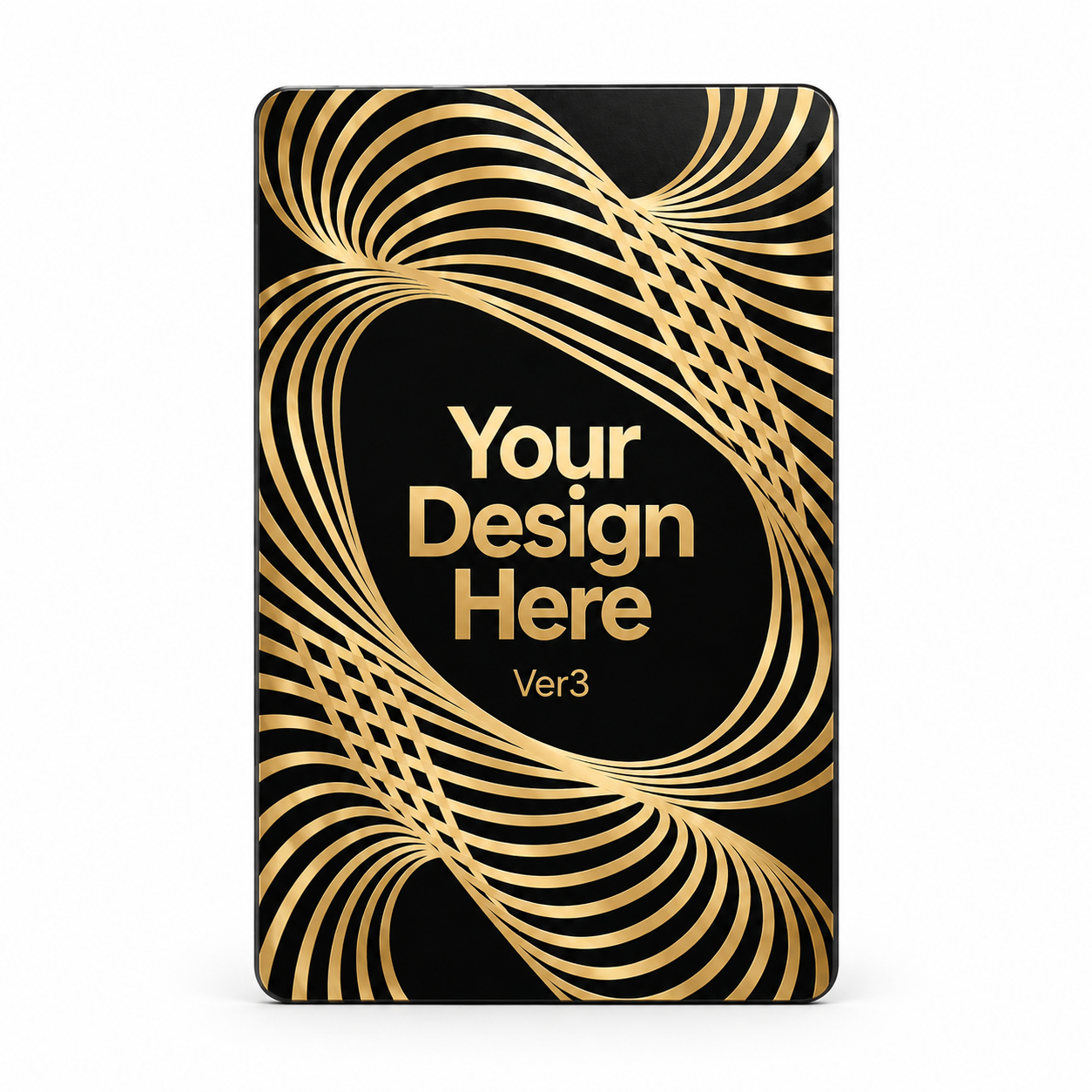 Custom design example: Black PVC · Gold ink