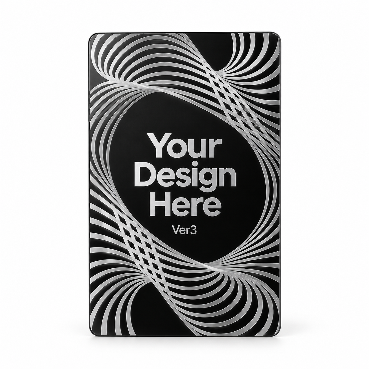 Custom design example: Black PVC · Silver ink